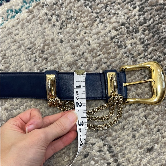 Blue leather vintage chain gold belt Vintage leather